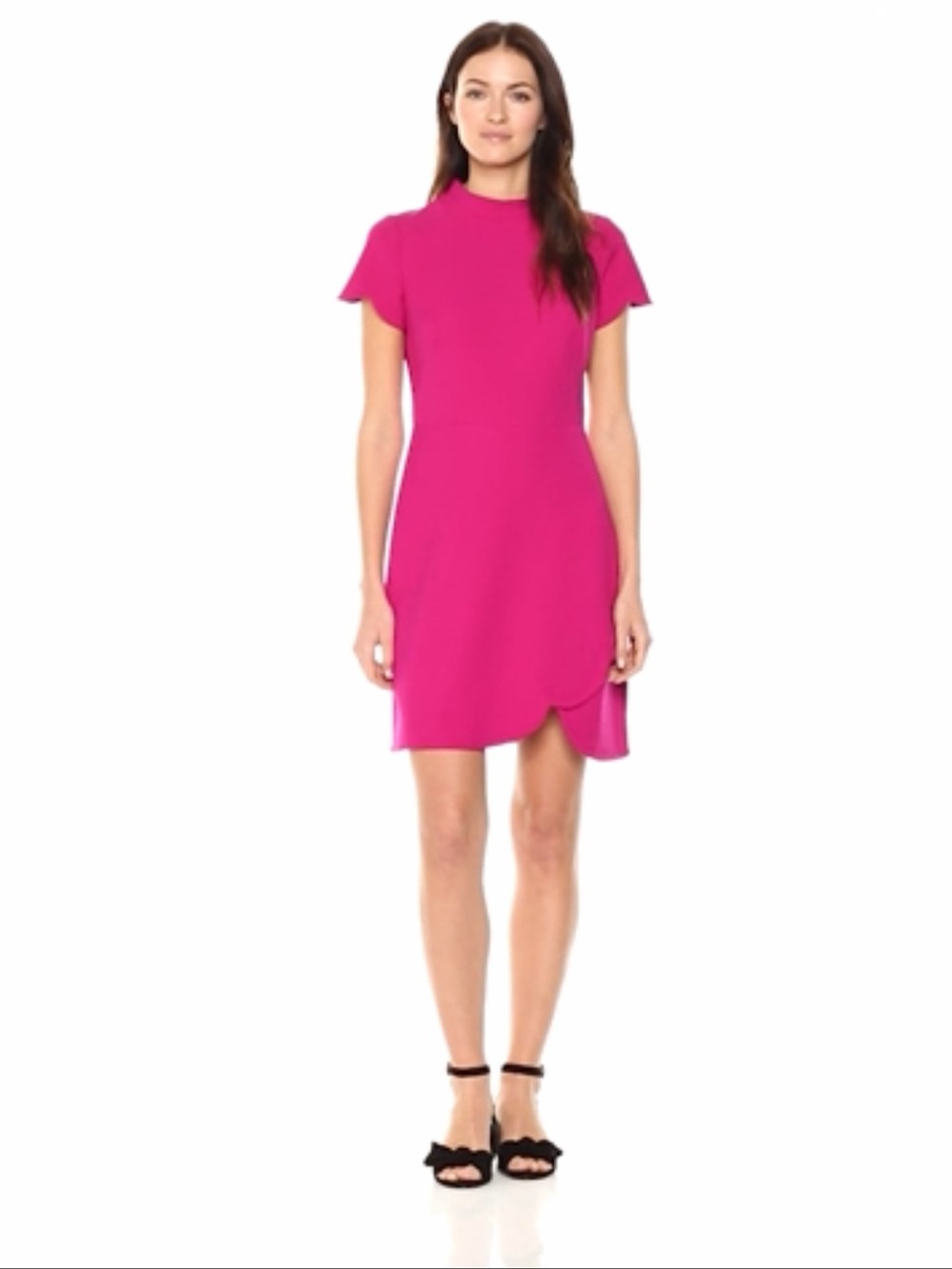 Shoshanna Katheryn Mock Neck Tulip Hem Dress hot pink 12 career